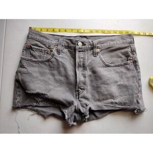 Levi's 501 Cutoff Grey Denim Shorts Distressed Ripped Button Fly W32